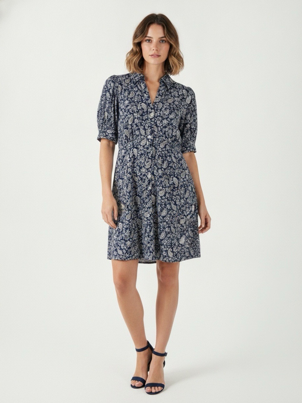 Boden Navy Blue Paisley Floral Dress Size 10